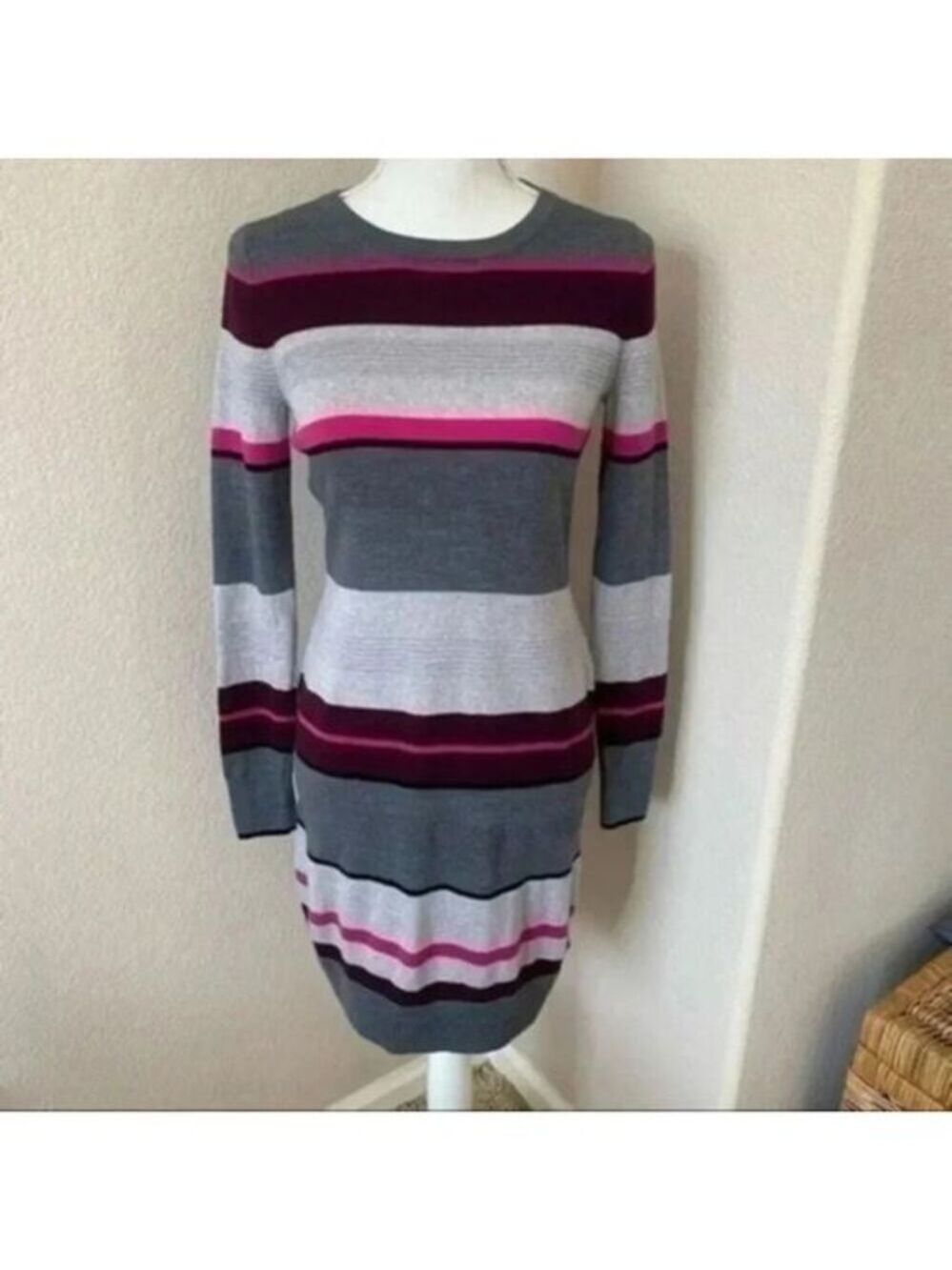 Clements Ribeiro striped extra fine pure merino wool long dress Size Sm…